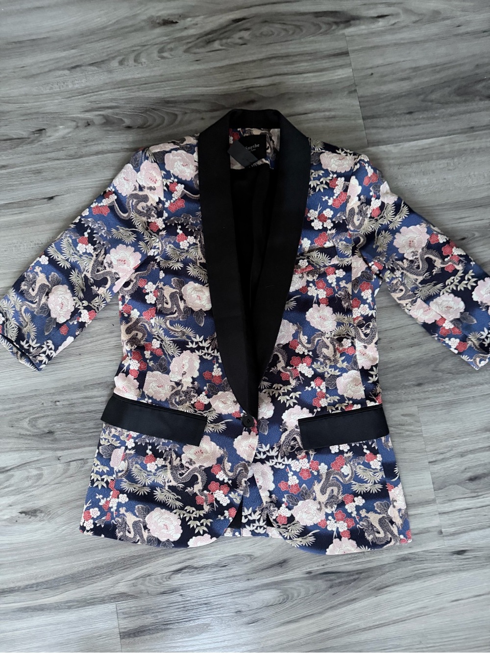 Smythe Navy Floral Satin Collar Blazer - Picture 2 of 9